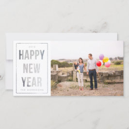 Tarjeta Festiva Purpurina falso de Año Nuevo Feliz de Plata en bla