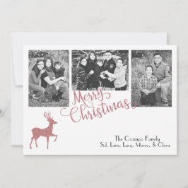 Tarjeta Festiva Purpurina falso Rosa Navidades de oro renos