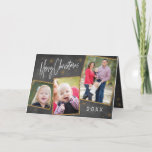 Tarjeta Festiva Purpurina Faux Gold de Chalkboard Collage de fotos<br><div class="desc">Envíe deseos para una Feliz Navidad con esta moderna tarjeta navideña que incluye un collage de fotos en un fondo de estilo pizarra.</div>