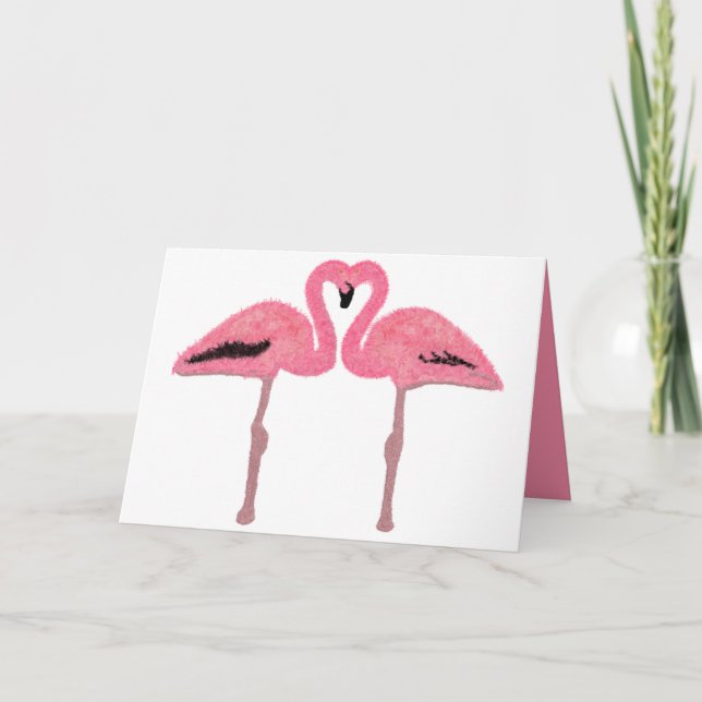 Tarjeta Festiva Purpurina flamingo rosa (Anverso)
