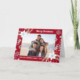 Tarjeta Festiva Purpurina floral Snowflakes Navidades rojos Foto