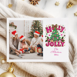 Tarjeta Festiva Purpurina fotográfico Leopard Bow Holly Jolly