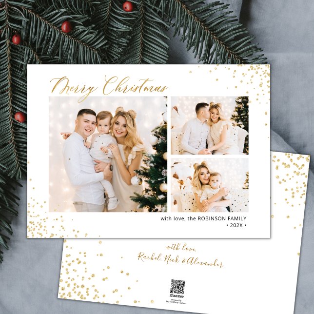 Tarjeta Festiva Purpurina Gold Moderno 3 Navidades multifotográfic (Subido por el creador)