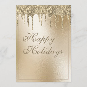 Tarjeta Festiva Purpurina Metálico de Oro Drip Navidades Elegantes