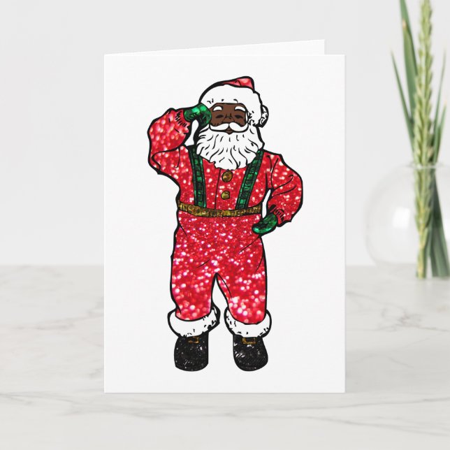 Tarjeta Festiva purpurina negro santa claus (Anverso)
