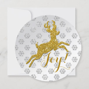 Tarjeta Festiva Purpurina satinado blanco copos de nieve, ciervo P