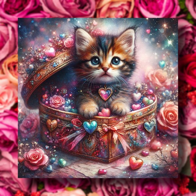 Tarjeta Festiva Purpurina Valentine, un delicioso gatito con coraz (Subido por el creador)