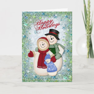 Tarjeta Festiva Purpurina y copos de nieve de la familia del