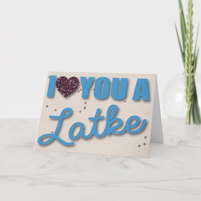 Tarjeta Festiva Purpurina y Latkes Hanukkah (Anverso)