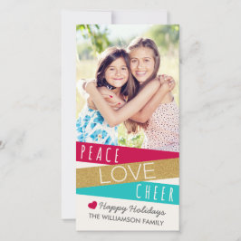 Tarjeta Festiva Purpurina Zig Zag Peace Love Cheer Photo