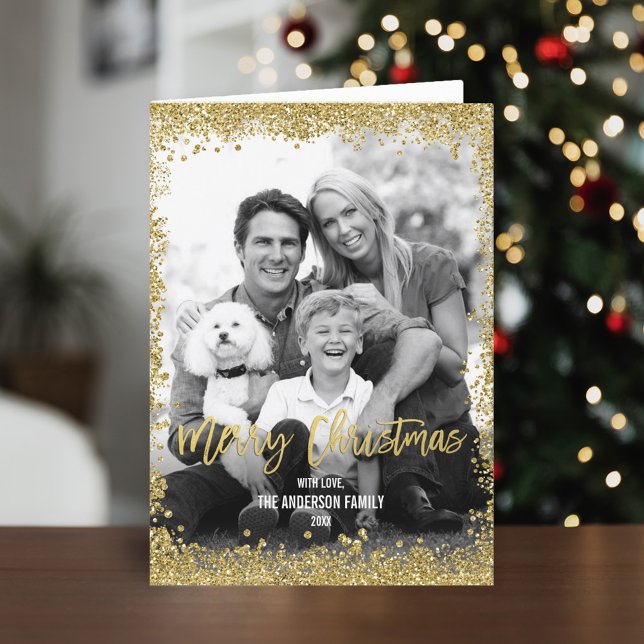 Tarjeta Festiva Purpurinas  de oro Navidades de frontera foto dobl (Subido por el creador)