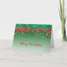 Tarjeta Festiva Purpurinas rojos Glam Green gotean Navidades