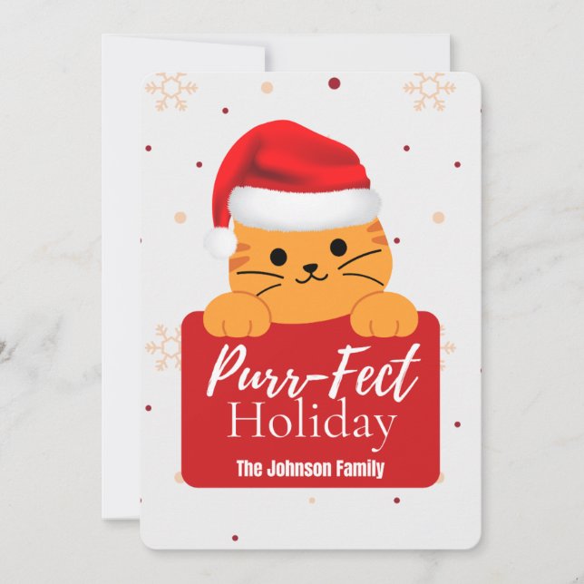 Tarjeta Festiva Purr‑fect Holiday cute Cat Christmas Card  (Anverso)