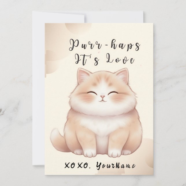 Tarjeta Festiva Purr-haps It’s Love Cute Cat Valentine Card (Anverso)