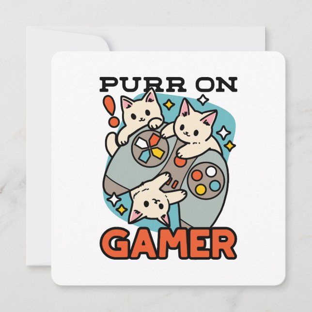Tarjeta Festiva Purr on Gamer - Diseño de juegos para gatos (Anverso)