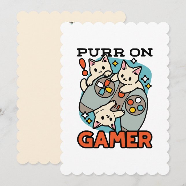 Tarjeta Festiva Purr on Gamer - Diseño de juegos para gatos (Anverso / Reverso)