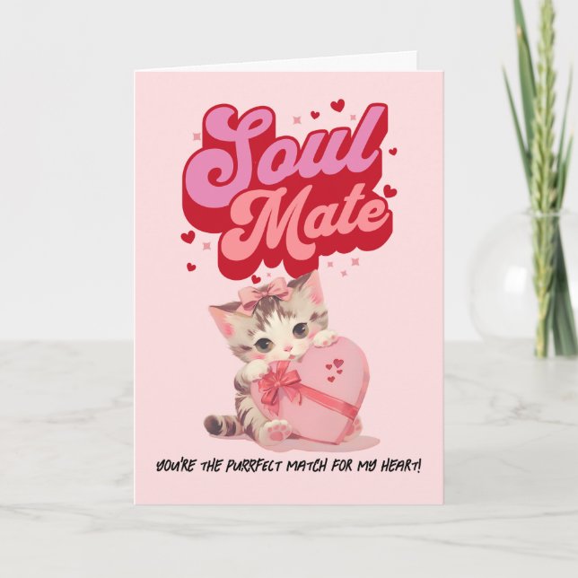 Tarjeta Festiva Purrfect Match Retro Kity Valentine’s Day Card (Anverso)