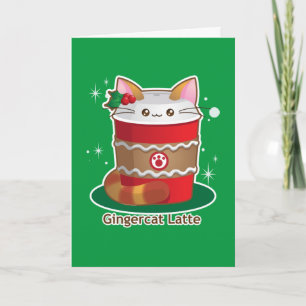 Tarjeta Festiva Purrista Pawfee: Café de gato de jengibre navideño
