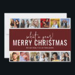 Tarjeta Festiva ¡Qué Año! 12 Collage de fotos | Festividades Navid<br><div class="desc">Una moderna tarjeta de navidades de collage de fotos, que incluye 12 de tus fotos favoritas del año, en un estilo de tira de fotos, sobre un fondo rojo con un saludo de navidades de plantilla. Los estilos de fuente y el color de fondo se pueden cambiar fácilmente haciendo clic...</div>