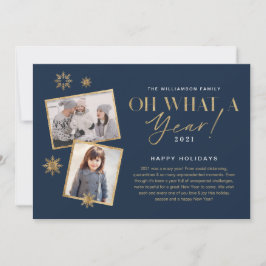 Tarjeta Festiva ¡Qué año! Año de revisión de la foto de oro y mari