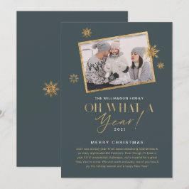 Tarjeta Festiva ¡Qué año! Año de revisión Oro y Gris 1 foto