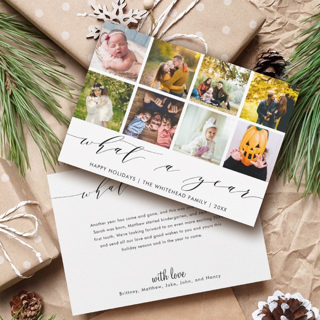 Tarjeta Festiva Qué año | Collage de fotos White Happy Holidays (Subido por el creador)