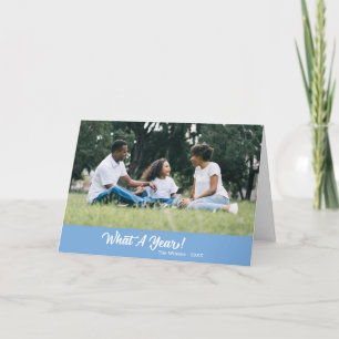 Tarjeta Festiva Qué año de luz fotográfica moderna azul