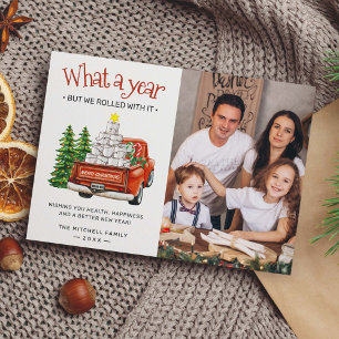 Tarjeta Festiva Qué año de papel higiénico foto de árbol de Navida