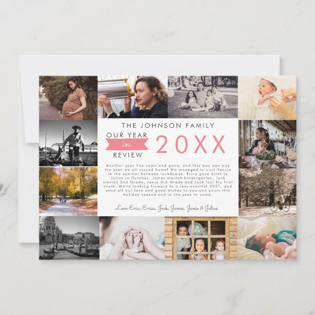 Tarjeta Festiva Qué año de vacaciones de Collage de fotos de reseñ (Anverso)