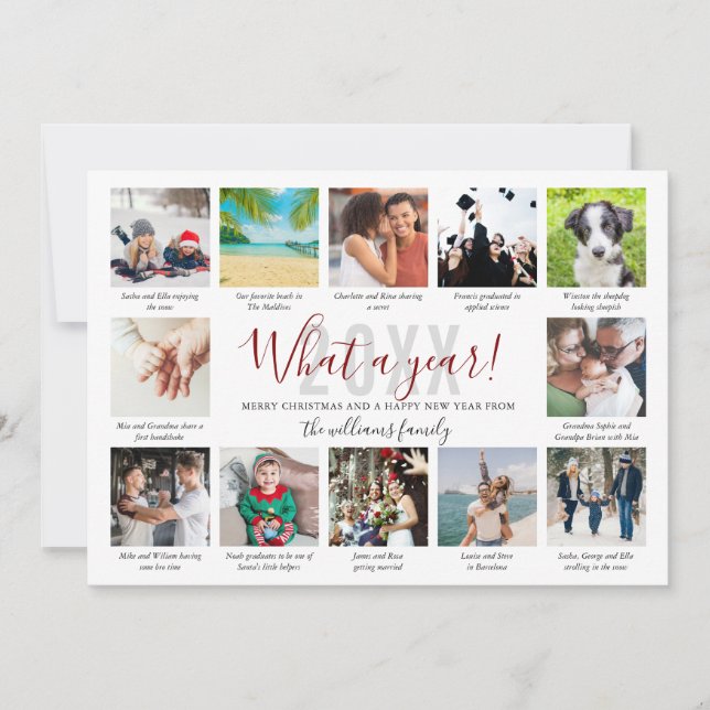 Tarjeta Festiva Qué Año En Reseña Letras 12 Collage de fotos Ho (Anverso)