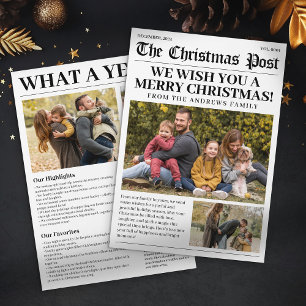 Tarjeta Festiva ¡Qué Año Foto de Familia de Periódico Alegría Navi