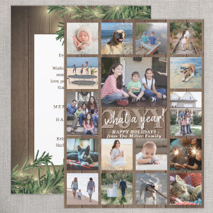Tarjeta Festiva ¡Qué año! Madera y luces de Collage de fotos sobre
