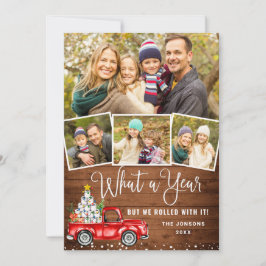 Tarjeta Festiva Qué año más Navidades Camión de Granja Roja 4 Foto