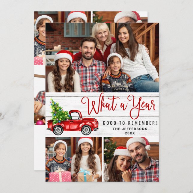 Tarjeta Festiva Qué año más Navidades Camión de Granja Roja 7 Foto (Anverso / Reverso)