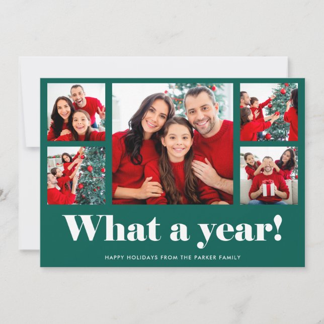 Tarjeta Festiva Qué año | Navidades o foto verde de Año Nuevo (Anverso)