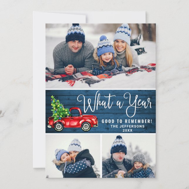 Tarjeta Festiva Qué año Navidades Red Farm Truck 3 Foto (Anverso)