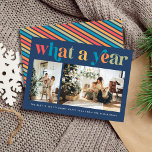 Tarjeta Festiva Qué año retro colorido 2 Navidades de fotos<br><div class="desc">Qué año retro colorido 2 fotos Navidades tarjeta de vacaciones</div>