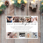 Tarjeta Festiva Qué año tan maravilloso en la reseña de collage de<br><div class="desc">Esta tarjeta de vacaciones moderna presenta diez de tus fotos favoritas rodeando tu mensaje personalizado de "resumen del año" en el centro. Y el encabezado es una mezcla de letra elegante y escritura en color negro minimalista: "¡Qué año maravilloso!". La parte trasera de la tarjeta presenta una foto de tamaño...</div>