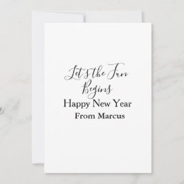 Tarjeta Festiva que comienza la diversion feliz ano nuevo nombre a