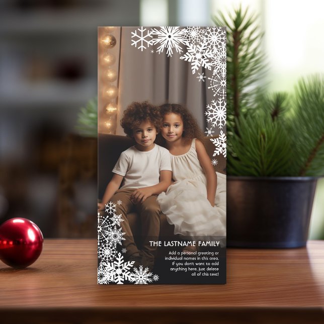 Tarjeta Festiva ¡Que La Nieve! 1 Invierno fotográfico vertical (Add 1 Photo to this online Christmas Card with 1 Photo)