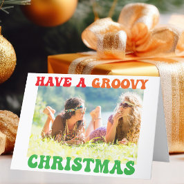 Tarjeta Festiva Que Navidades groovy corten foto hippie