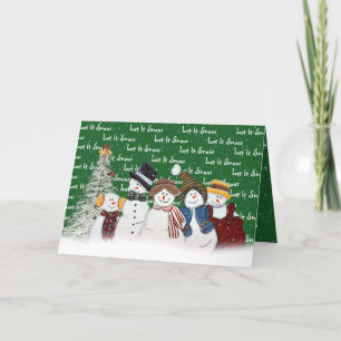 Tarjeta Festiva Que Nieva A Los Hombres De Nieve En Verde