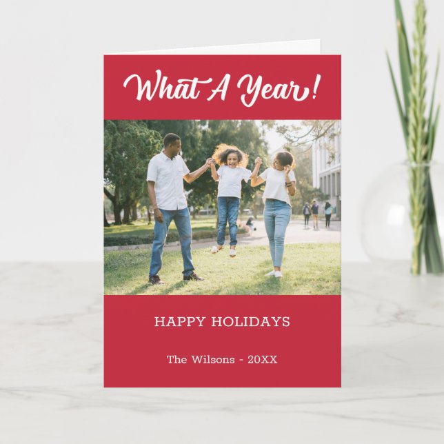 Tarjeta Festiva Qué Rojo De Un Año Moderno De 2 Fotografías (Anverso)