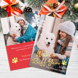 Tarjeta Festiva ¡Qué rufián perro Mascota de año 2 foto oro rojo