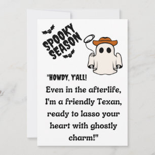 Tarjeta Festiva "¡Qué tal! Texas Cowboy Ghost Halloween