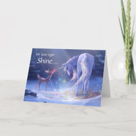 Tarjeta Festiva Que tu luz brille Navidades mágicos Unicornio