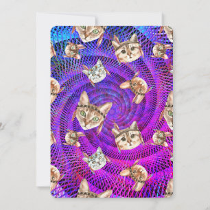 Tarjeta Festiva Quebec Cumpleaños Gato hippie cabeza psicodélico