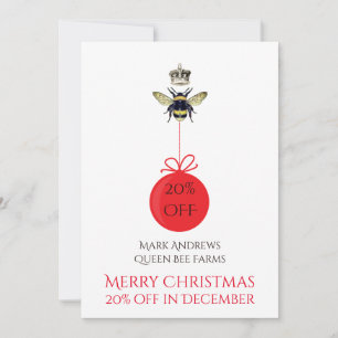 Tarjeta Festiva Queen Bee Crown Honey White Business Holiday Card