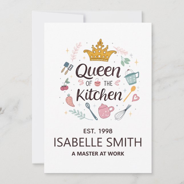 Tarjeta Festiva Queen of the Kitchen Custom Name Design (Anverso)