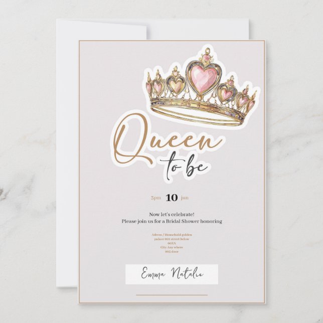Tarjeta Festiva Queen to be elegant bridal shower invitation (Anverso)